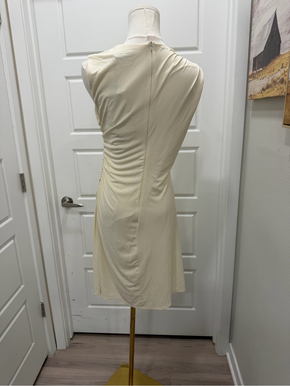 Zara Sleeveless Gathered Side Shift Old Money Dress - Cream - Picture 4 of 8